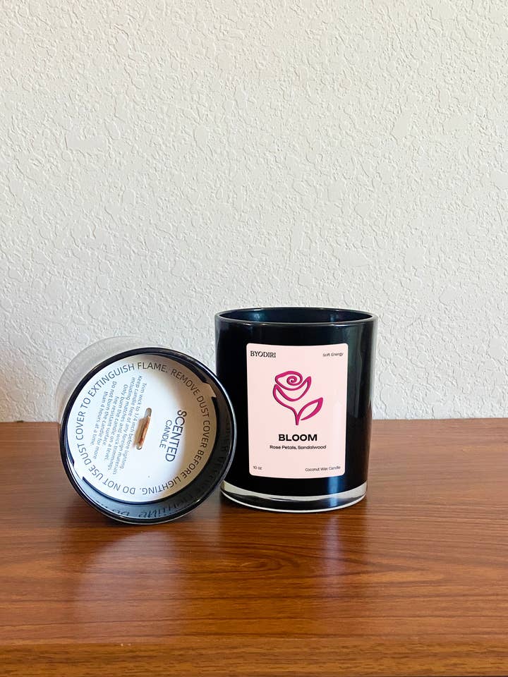 Rose + Sandlawood - 10 oz. Glossy Black Glass Coconut wax for wholesale by By Odiri