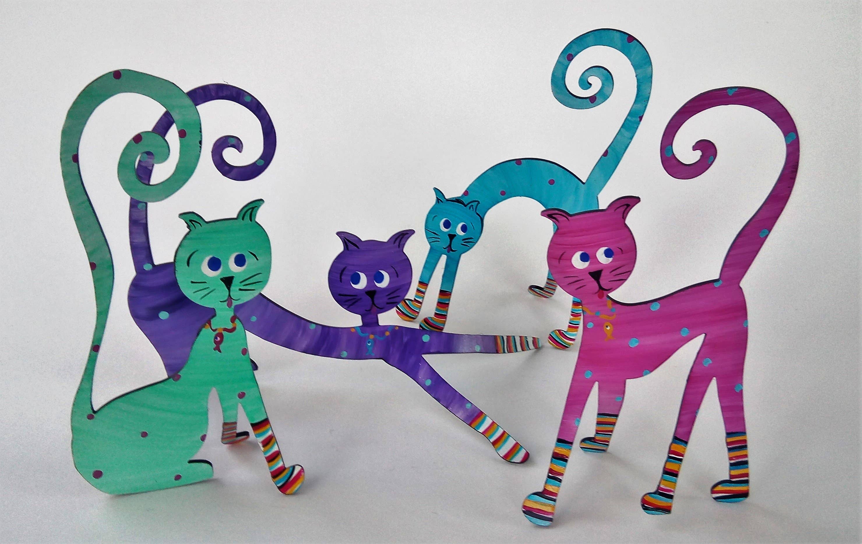 Octopus Adventure by Rebecca Duffy Bush - Wholesale Sculpture - Cat In Socks Hand Painted Steel Sculpture Downward Cat2
