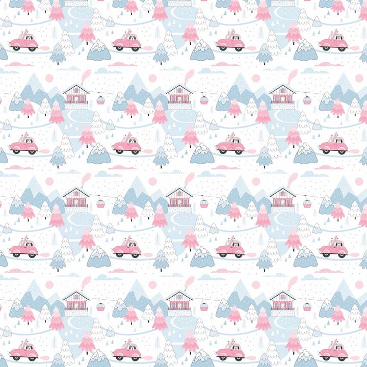 Stesha Party - Wholesale Flat Wrap - Ski Slopes Winter Holiday Gift Wrap Paper2
