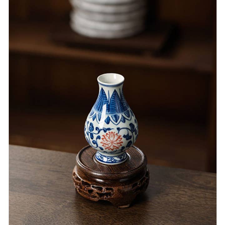 Gohobi (We cover U.S. import duties) - Wholesale Vase - Gohobi Hand-painted Blue and White Porcelain Vase (Red Flowers)26