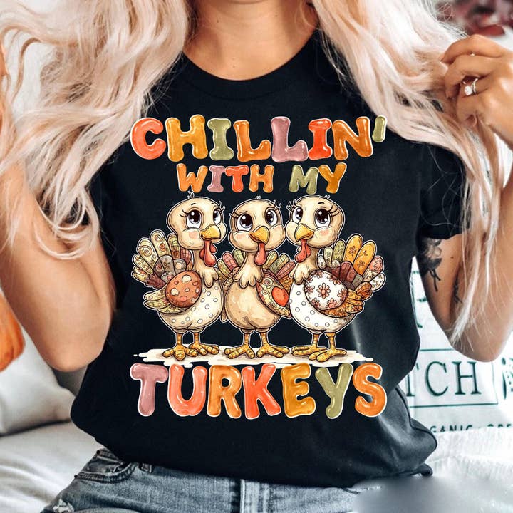 NVC Ecommerce LLC - Wholesale T-Shirt (Graphic) - Women's - Chillin' With My Turkeys Tee, Fall Patchwork Turkey Sweater2