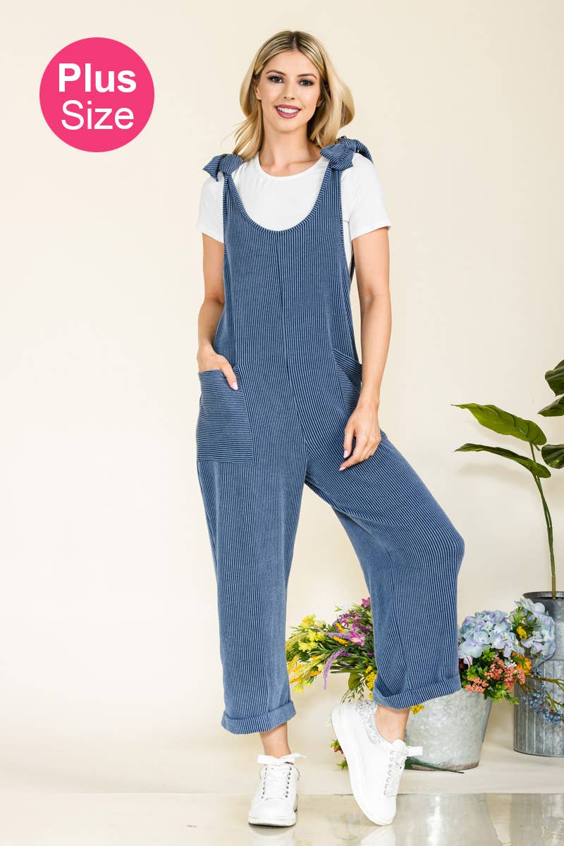 Celeste Clothing – Großhandel Jumpsuit – Damen – Plus-Size verstellbarer Rippen-Overall mit Fronttaschen - CP438730