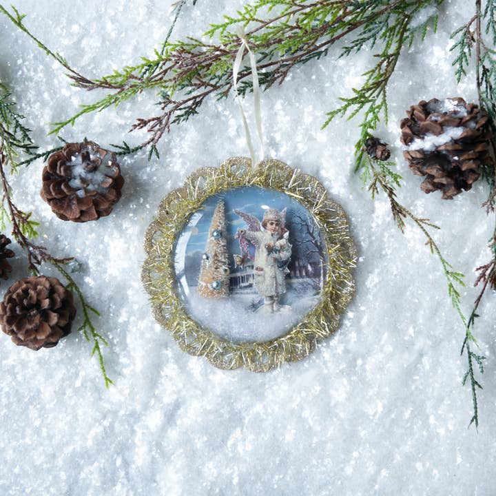 Ragon House - Wholesale Ornament - GRACE ANGEL ORNAMENT W/ TINSEL BORDER