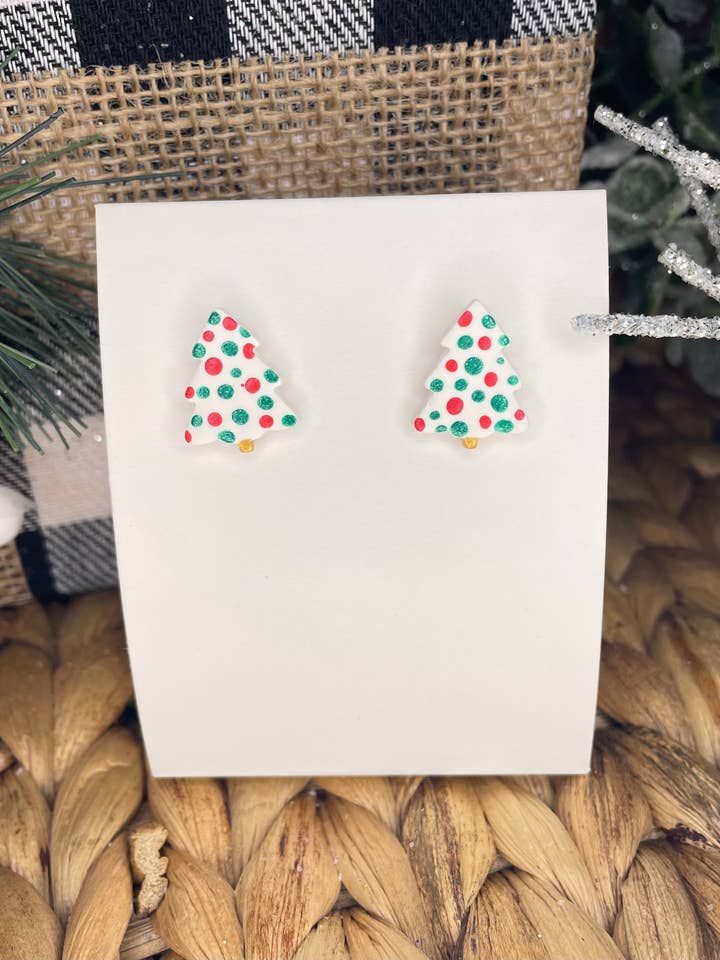 Christmas Tree Red/Green Dotted Handmade Clay Earrings for wholesale by KBH CREATIONS