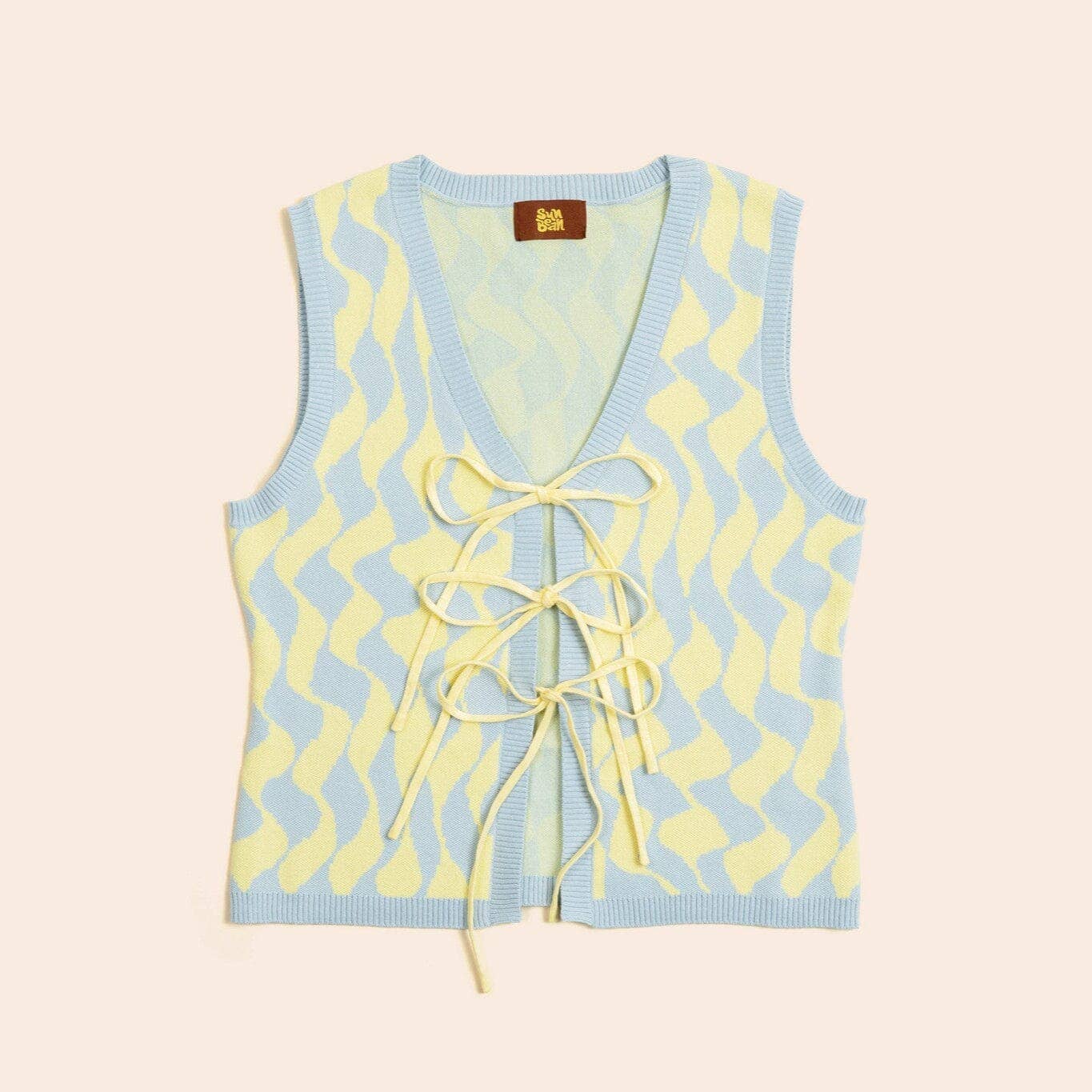 Sunbean - Wholesale Sweater Vest - Women's - Seaside Swirl Human Cotton Knitted Tunic Vest with Tie Front1