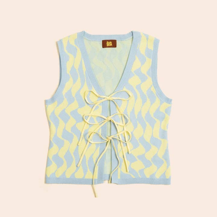 Sunbean - Wholesale Sweater Vest - Women's - Seaside Swirl Human Cotton Knitted Tunic Vest with Tie Front1