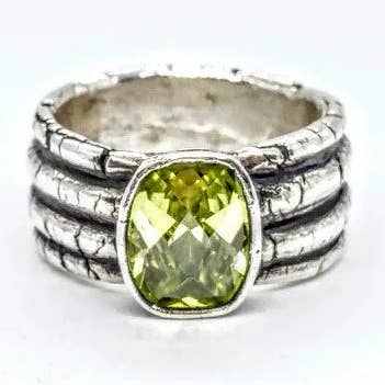 Bohemian ring, recycled silver, peridot for wholesale by ArtBi Design