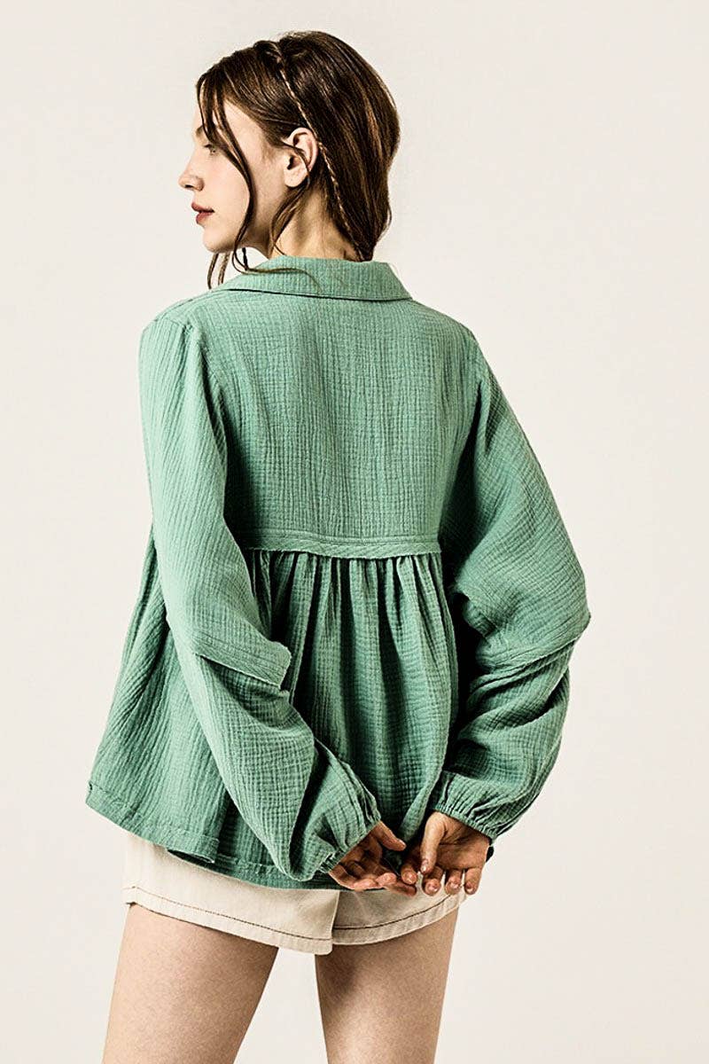 noflik - Wholesale Blouse - Women's - Plus  Bubble Slv Cotton gauze Babydoll Blouse- INT1070P_6