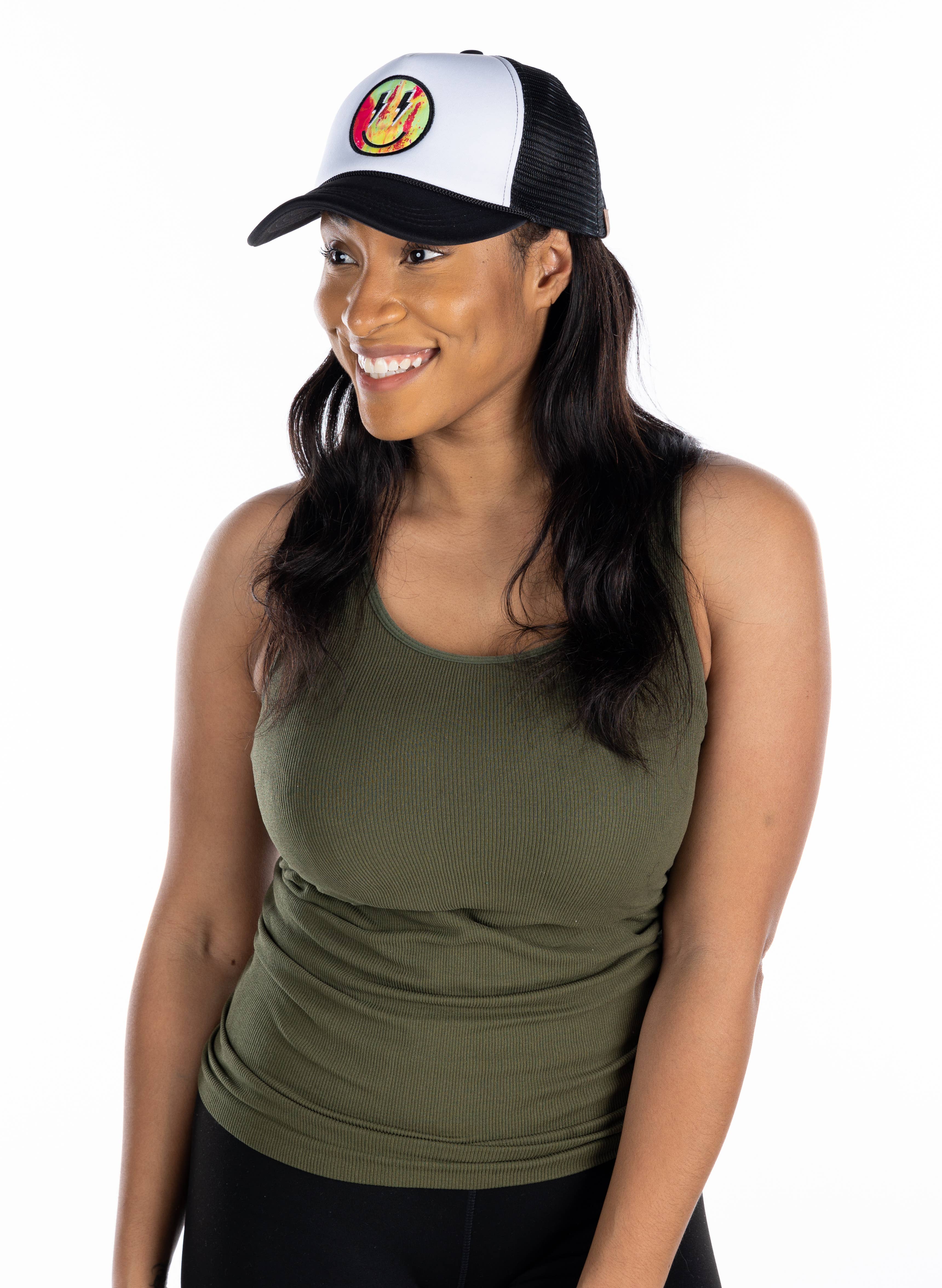 Funky Junque - Wholesale Trucker Hat - Women's - Trucker Hat - Multi Smiley Lightning Bolt - Hot Pink/White2