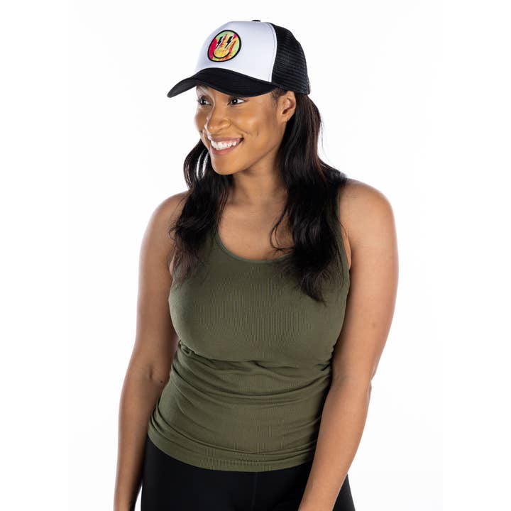 Funky Junque - Wholesale Trucker Hat - Women's - Trucker Hat - Multi Smiley Lightning Bolt - Hot Pink/White2