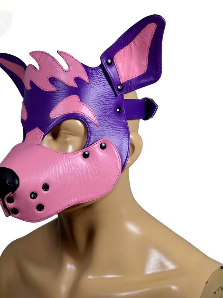 Máscara de piel para cachorros con capucha, disfraz de recreación para cachorros o mascotas, máscara de juego hecha a mano para venta al por mayor de Meninleather