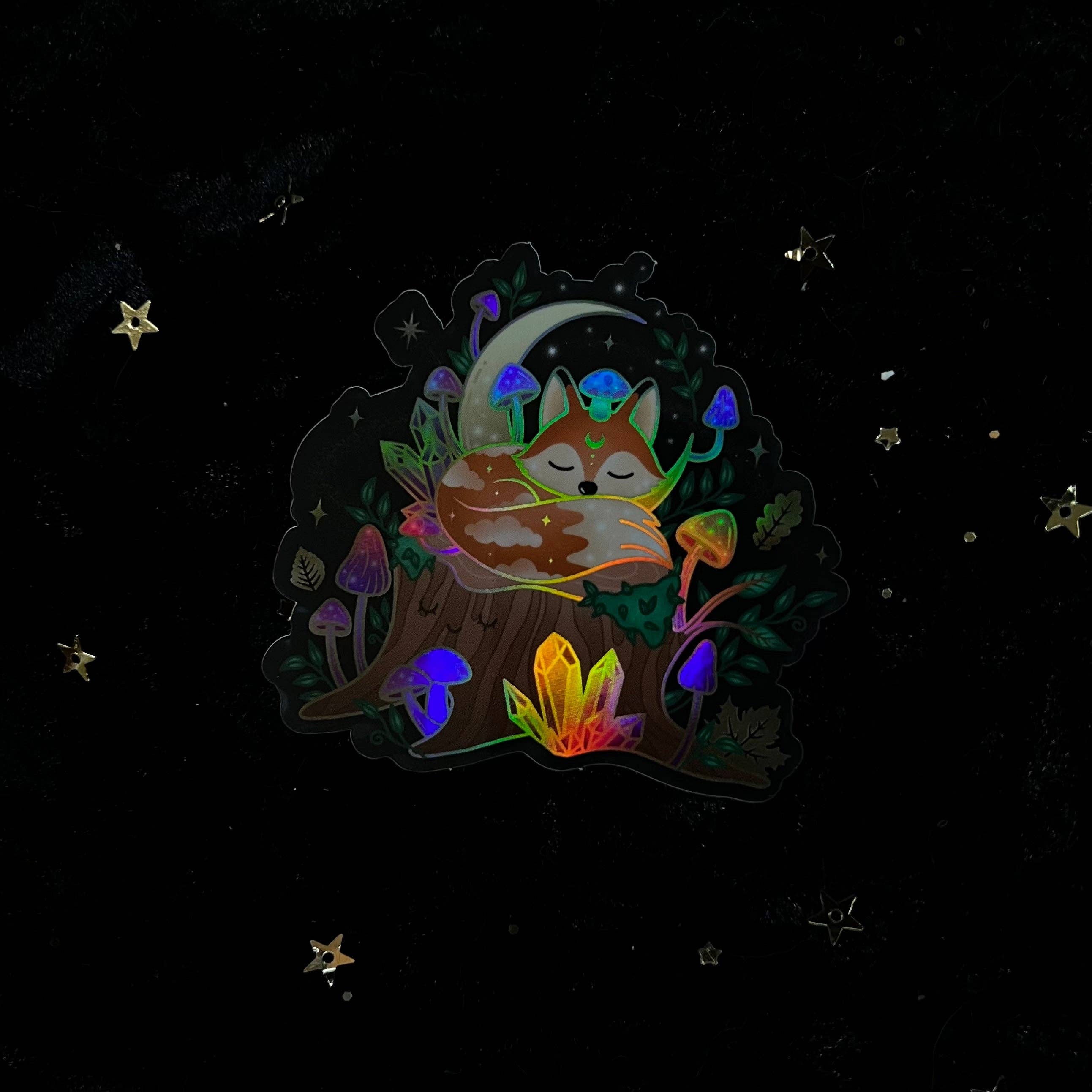Moonstruck Crystals – wholesale Klistermärke – Mushroom Crystal Fox Holo klistermärke1