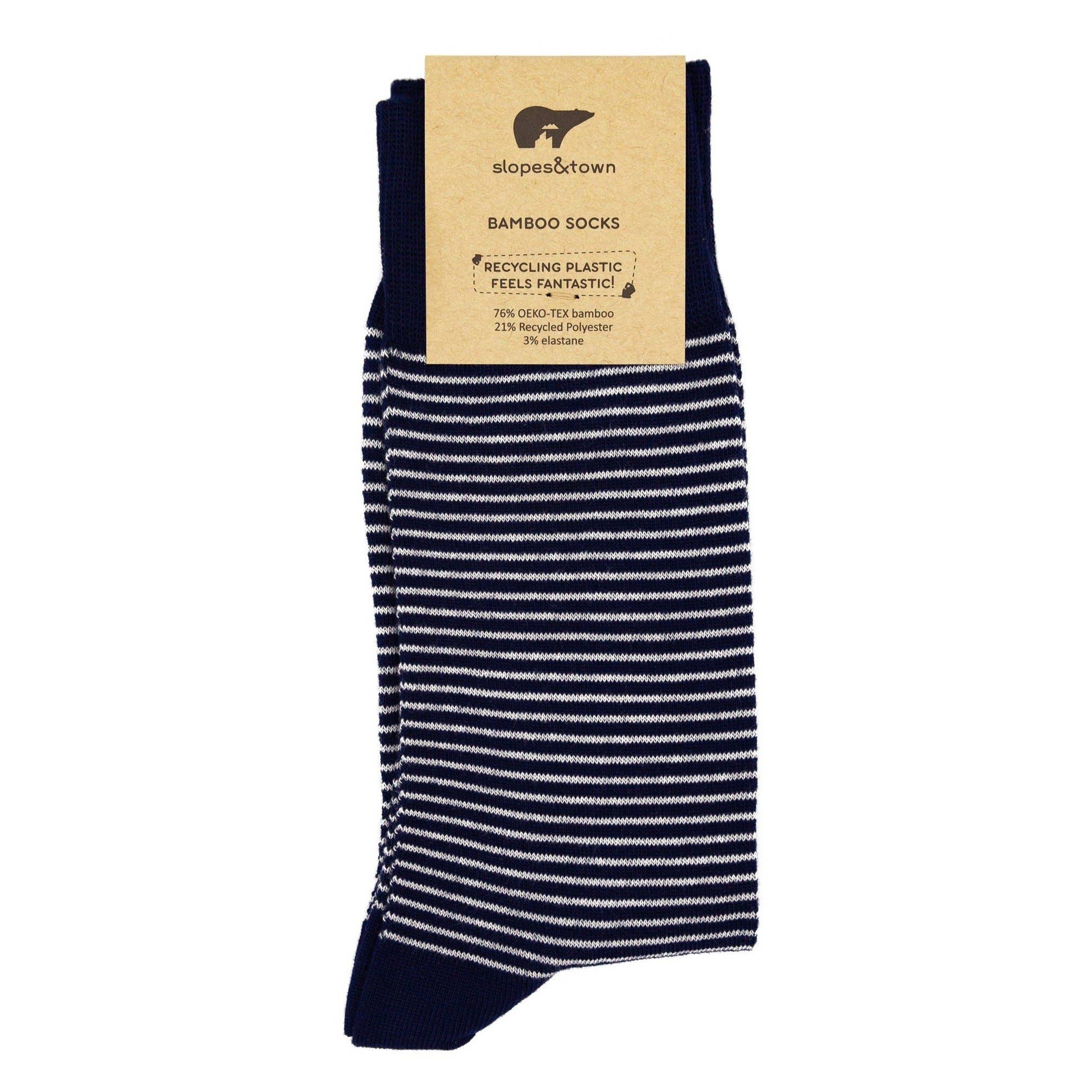 Slopes&Town – wholesale Strumpor - Unisex – Stripy Navy Bambu Strumpor0