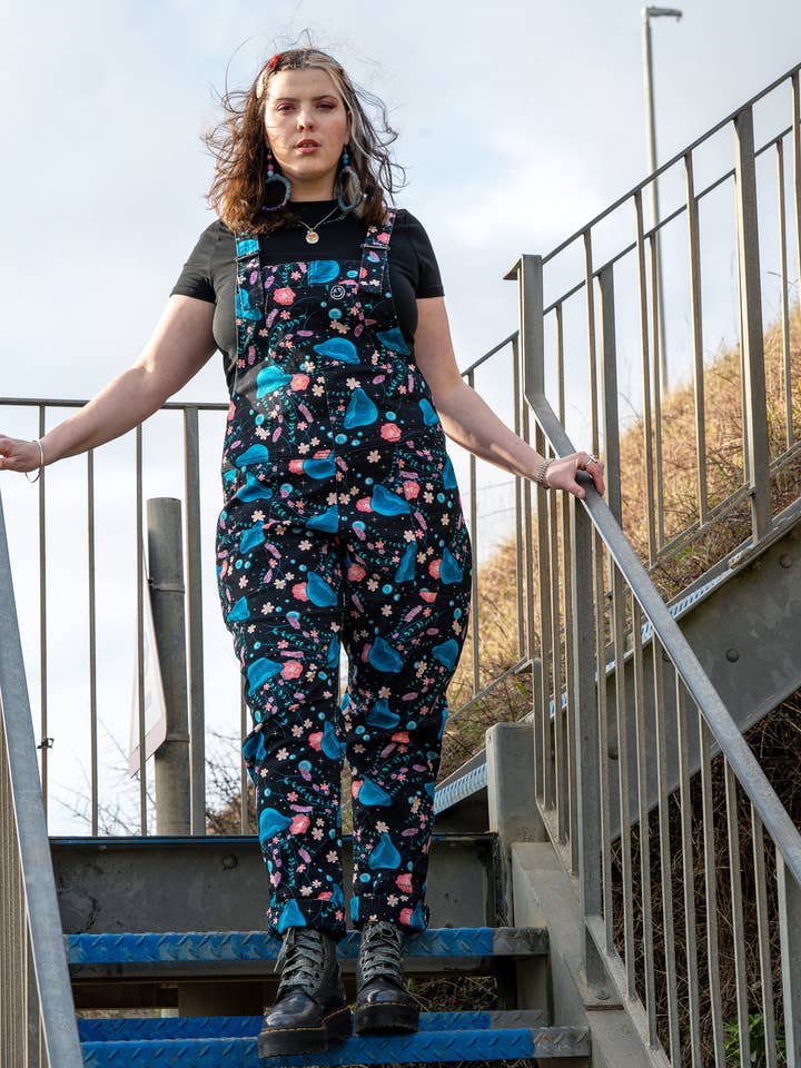 Floral Jellyfish Stretch Dungarees for wholesale by Rebel Romance