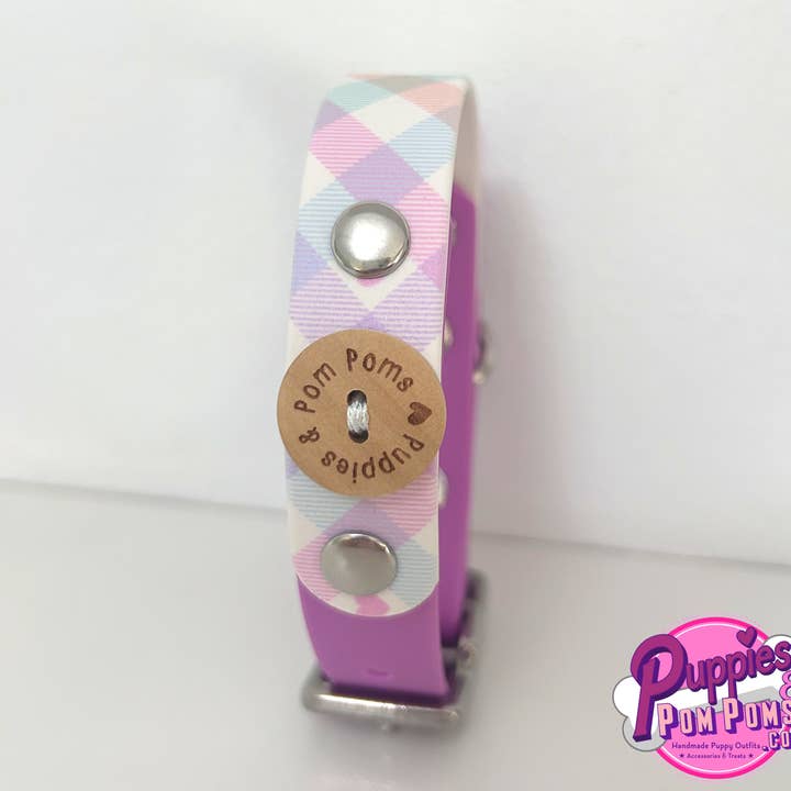Handmade Biothane Dog Collar - Pastel Vichy - Pastel Purple for wholesale by Puppies & Pom Poms