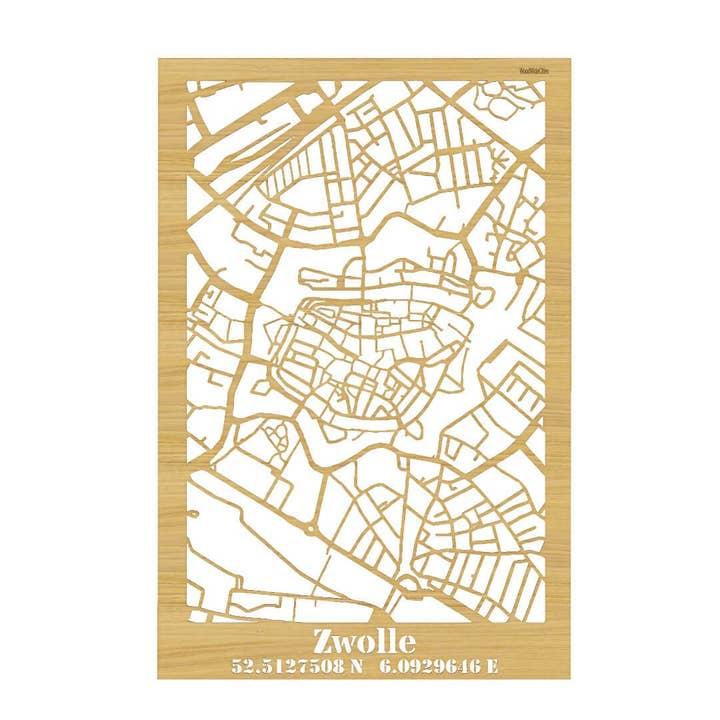 City map Zwolle for wholesale by WoodWideCities