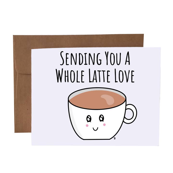 Sending You A Whole Latte Love Carte de vœux en jeu de mots pour la vente par SKP ink