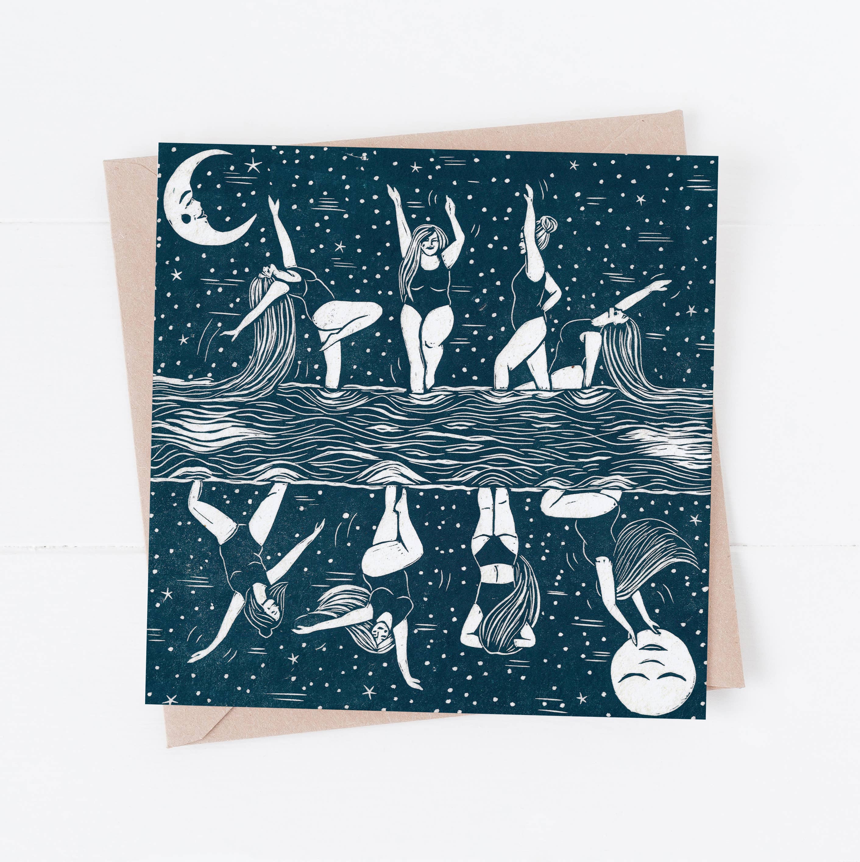Prints by the Bay – wholesale Everyday greeting card – Celestial Bodies card, moon cycle, swimming, female, dance
