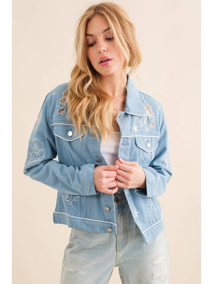 Blue B - Wholesale Denim Jacket - Women's - 17619J - Twill Denim Embroidered Western Button Up Jacket