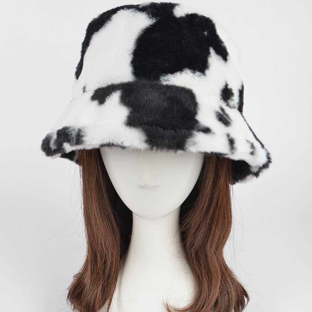 3AM BY H&D ACCESSORIES - Wholesale Bucket Hat - Women's - Cow Print Fur Bucket Hat4