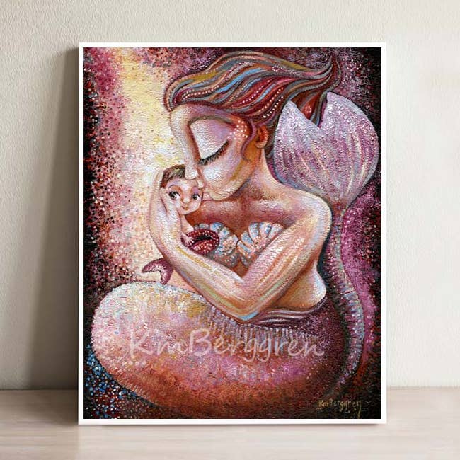 Precious Companion - Mermaid Mother & Tiny Merbaby Art Print for wholesale by Katie m. Berggren art & design, LLC