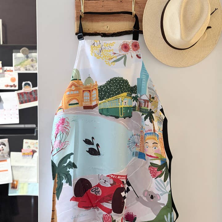 Adult Apron - Melbourne Icons Grand Prix by Suki McMaster for wholesale by Suki McMaster