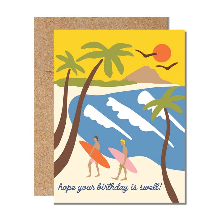Hope Your Birthday is Swell Surf Birthday Card for wholesale by Sunthing Studio