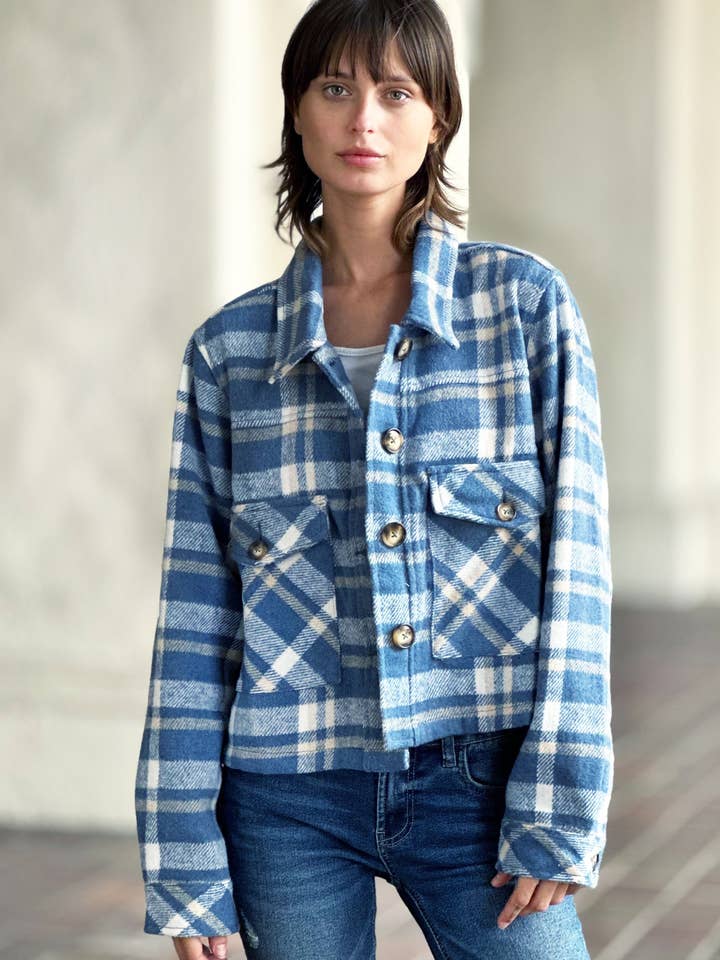 Honey Blue Plaid Outland Jacket for wholesale on Faire