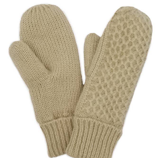 Hana - Wholesale Mittens - Women's - Sherpa Lining Cable Solid Knit Mittens