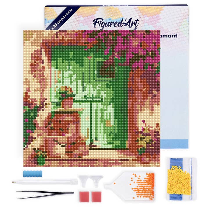 Mini-Diamantmalerei 25x25cm - Grüne Tür für den Großhandel von Figured'Art