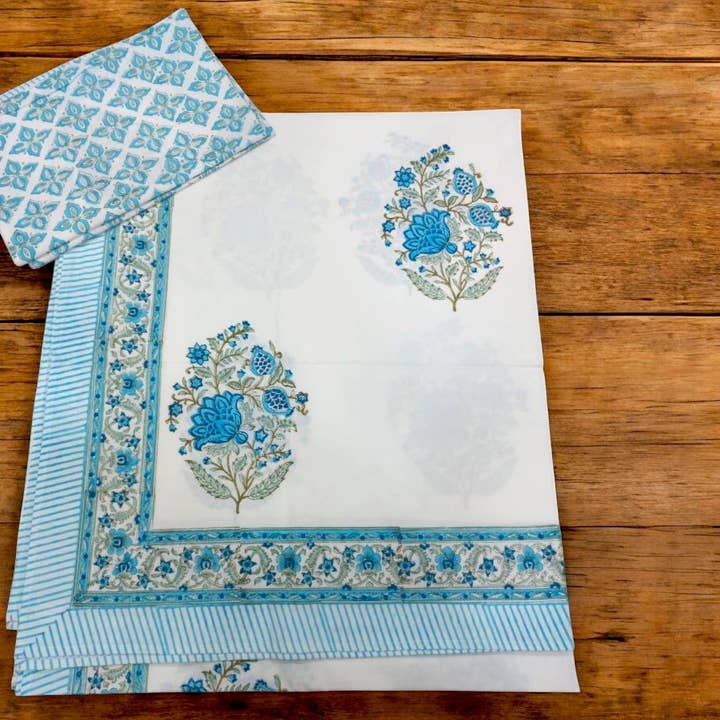 Aakriti - Wholesale Sheet Set - Flat Bed Sheet Set | Turquoise Floral