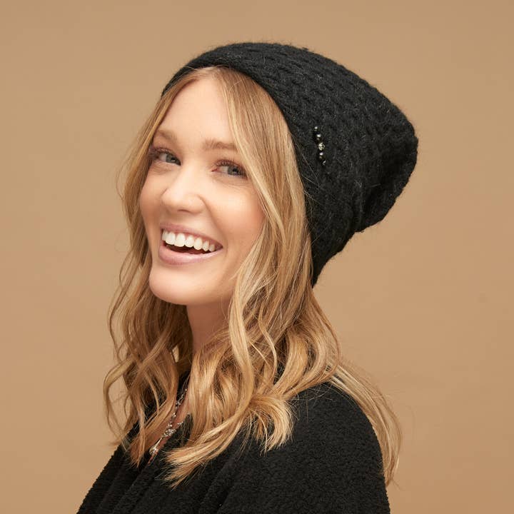 Andi Wool Blend Herringbone Winter Beanie Hat for wholesale by Elsie & Zoey