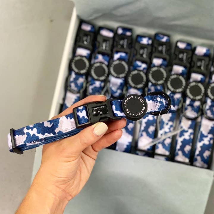 Walk + Wear | Dog Collar | Blue Camo for wholesale by Poppy + Ted