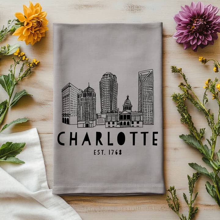 Charlotte, NC Skyline - Kitchen Towels for wholesale by Moonlight Makers