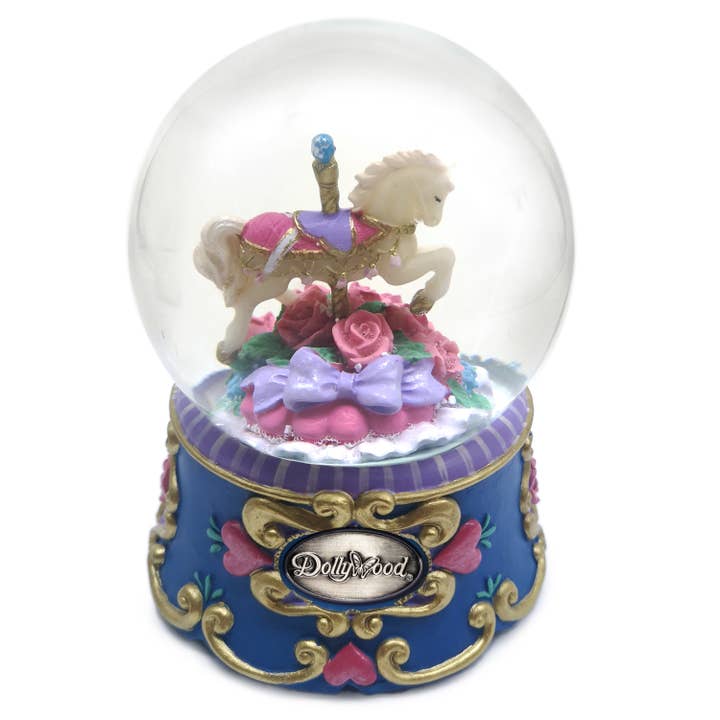 Carousel, Blue 100mm Musical Snow Globe {Click Customize} for wholesale by Animals Forever, Inc