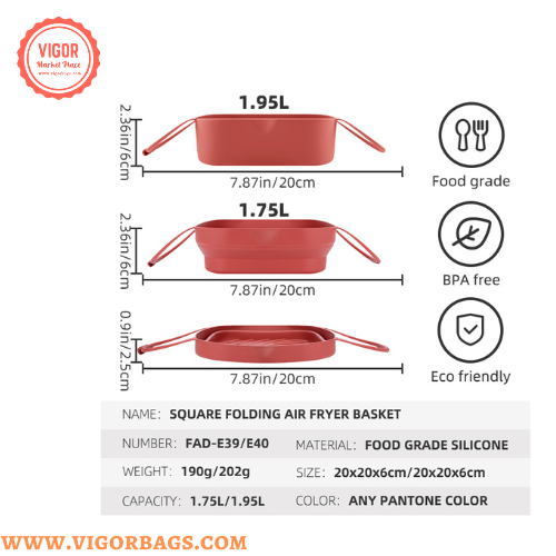 Mix Match Colors Square Air Fryer Liners 8 inch Basket Silicone Mat With Handle - MOQ 10 pcs for wholesale on Faire3