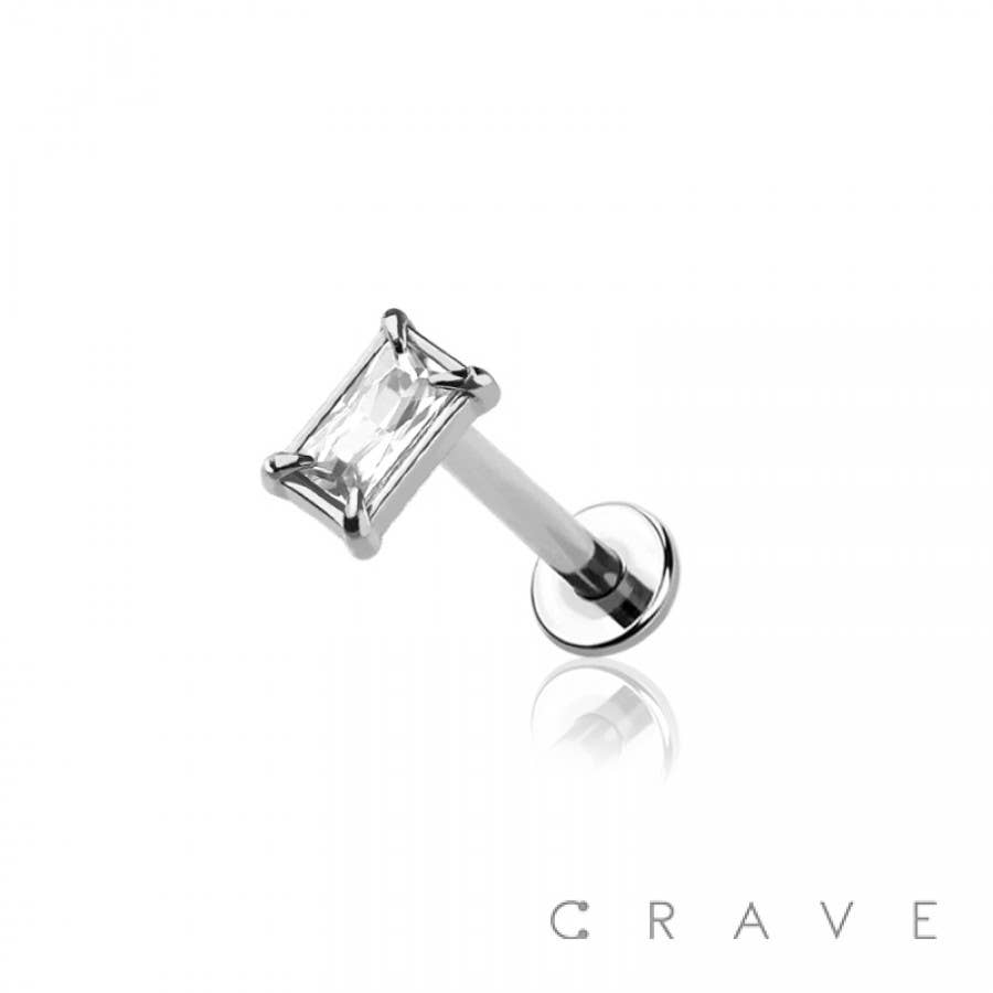 CRAVE - Wholesale Single Earring - PRONG SET BAGUETTE CZ STONE TOP 316L SURGICAL STEEL INTERNAL3