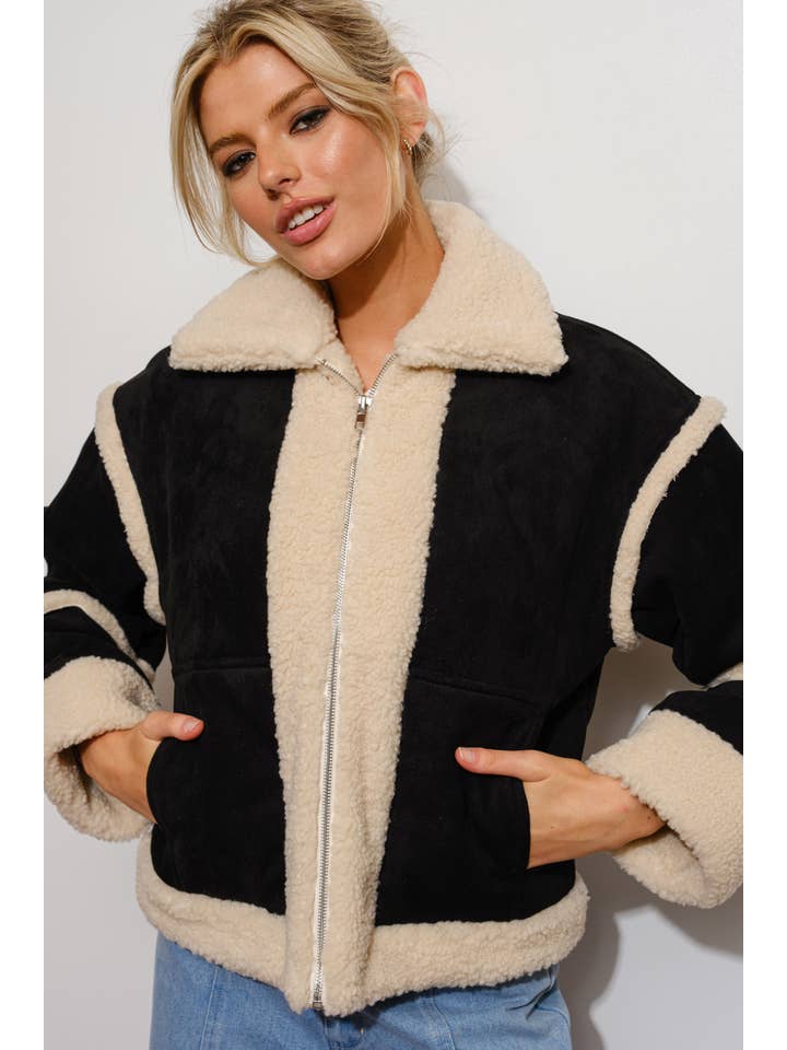 Black SUEDE SHEARLING JACKET for wholesale on Faire