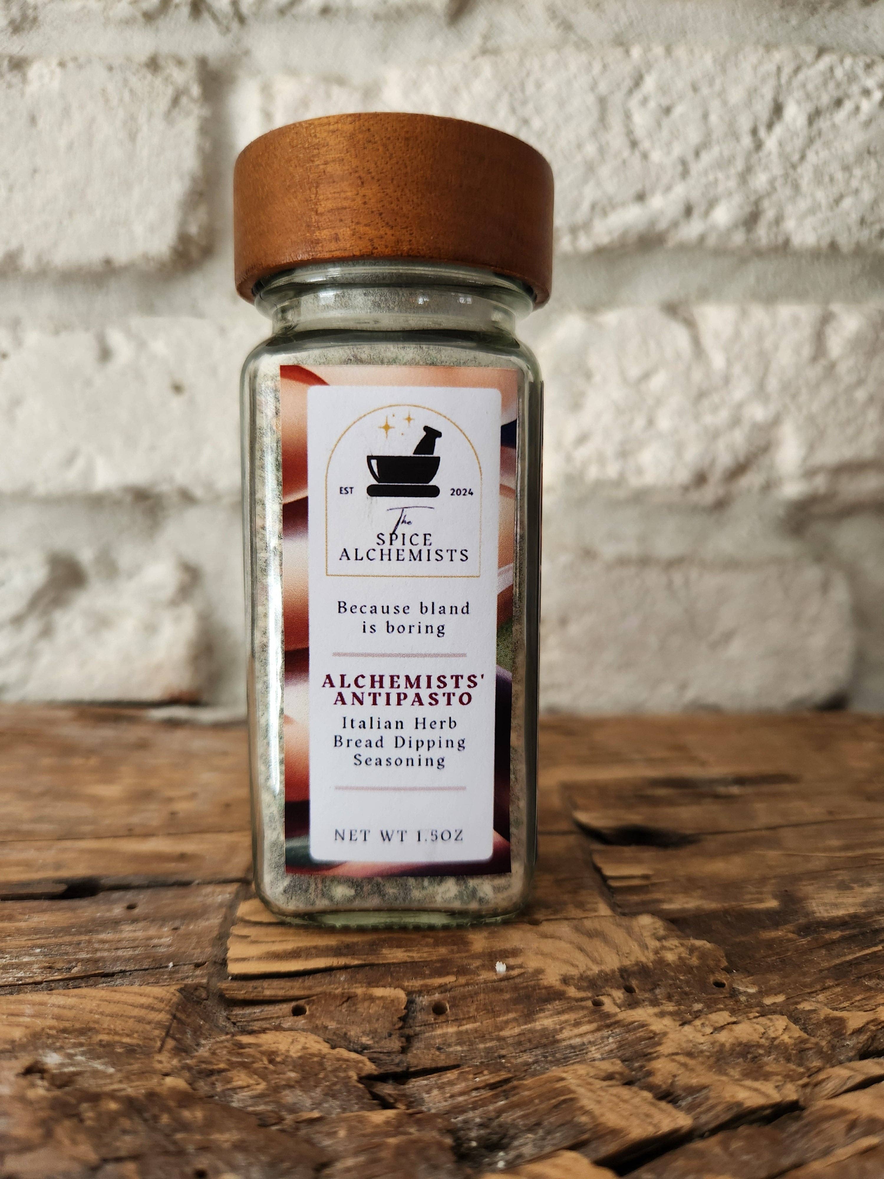 The Spice Alchemists - Wholesale Dried spice mix - Alchemists' Antipasto - Italian Herb Bread Dipping Seasoning - 1.5 OZ Jar