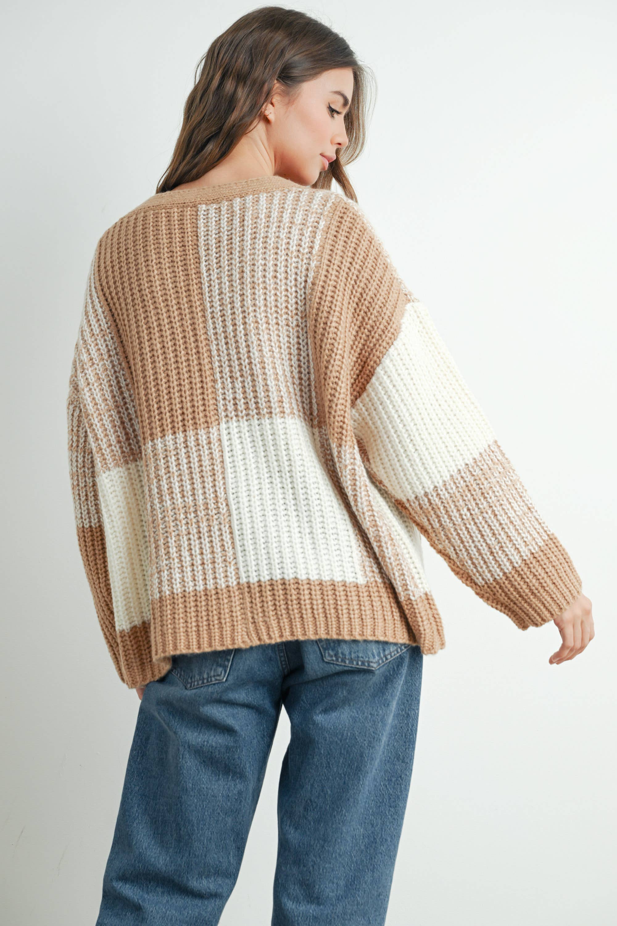 BUTTERMELON - Vendita all'ingrosso Cardigan - Donna - Cardigan oversize a quadretti con spalla scesa - BMC760734