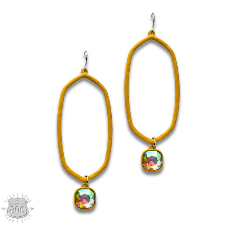 Pink Panache Brands - Wholesale Dangle Earrings - Open hexagon earring with rhinestone drop last call5