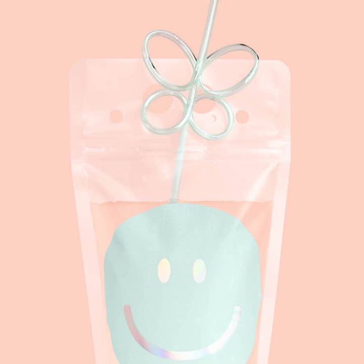 Petit Fetti - Wholesale Drinking Glass/Cup - Kids & Baby - Smiley Drink Pouches, Bday Decor, Preppy Party; 16 count