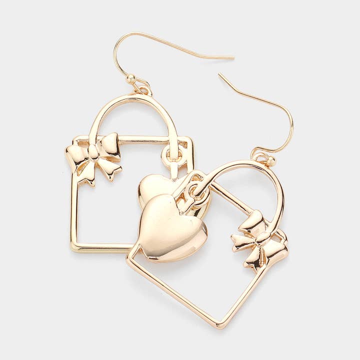 Sensibling Corp. - Wholesale Dangle earrings - Metal Heart Ribbon Gift Box Dangle Earrings0