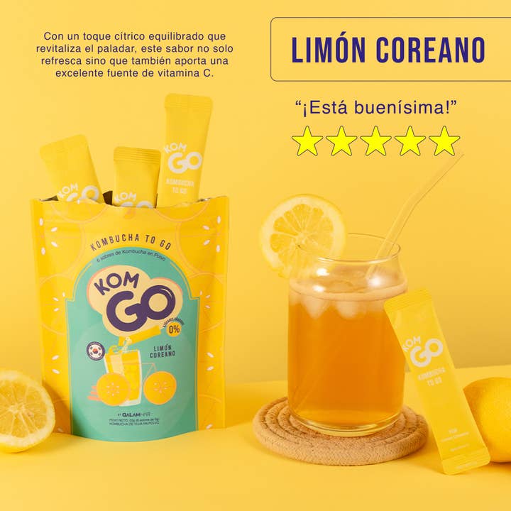 Komgo - Vendita all'ingrosso Kombucha - Doypack con 6 bastoncini di polvere di Kombucha - Limone coreano8