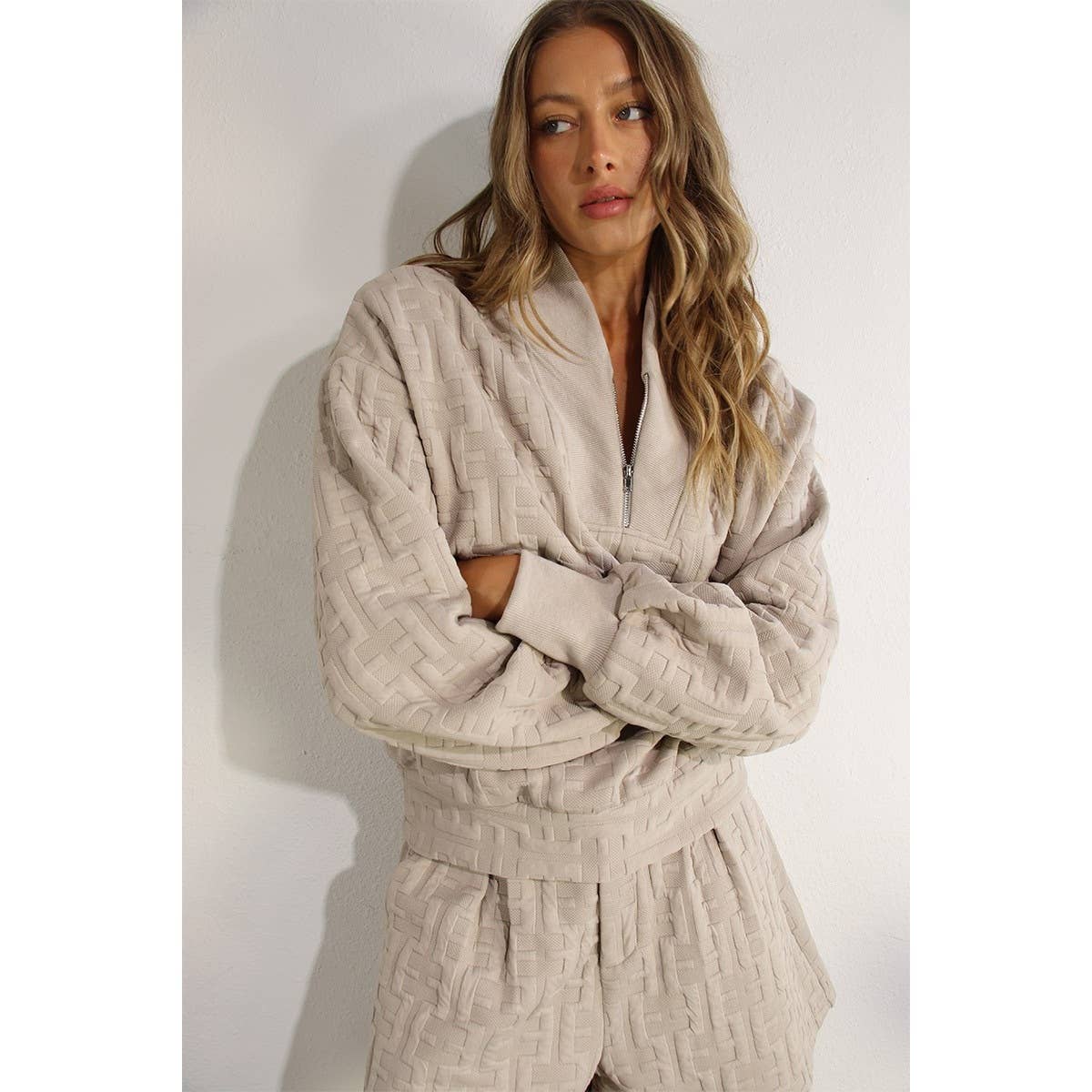 Mulla - Wholesale Top & Short Set (NOT Loungewear) - Women's - Textured Beige Lounge Set15