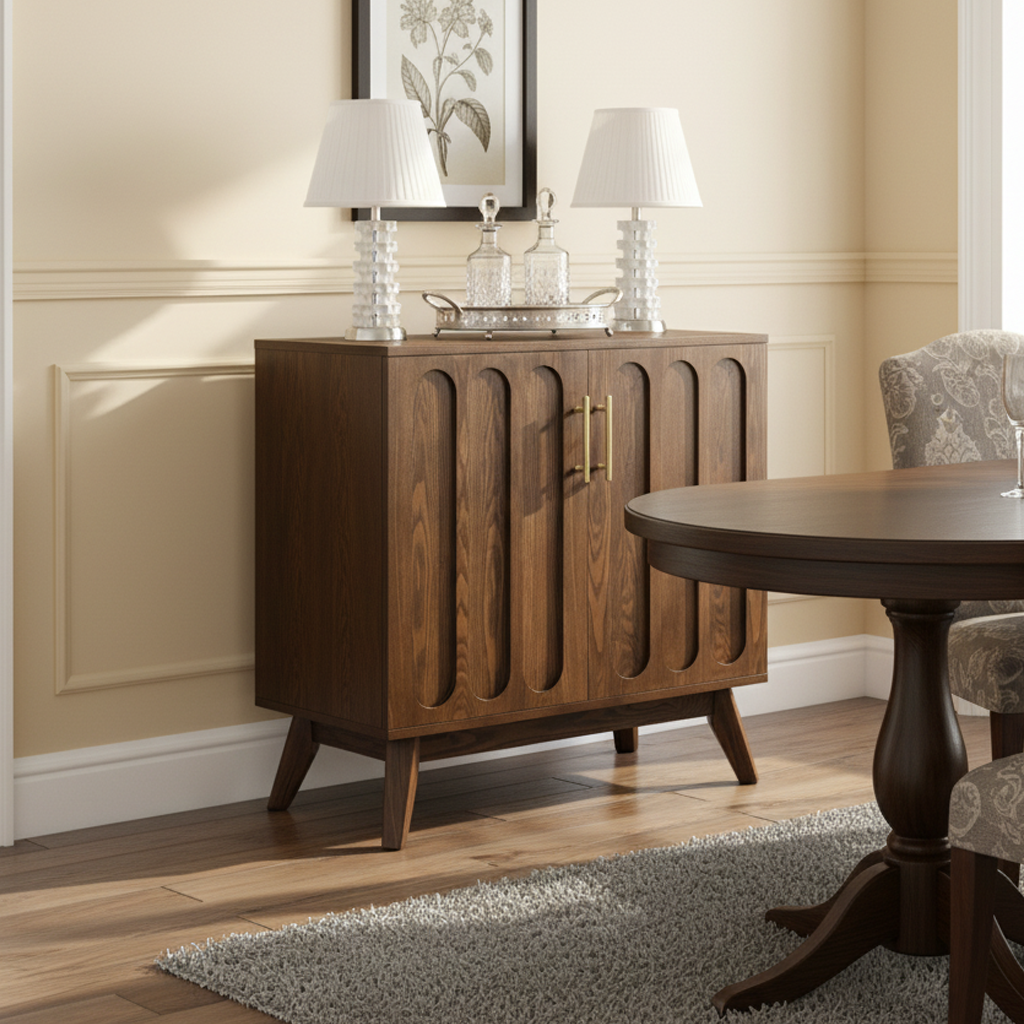 marron Buffet à rainures du milieu du siècle avec rangement pour entrée en vente sur Faire2