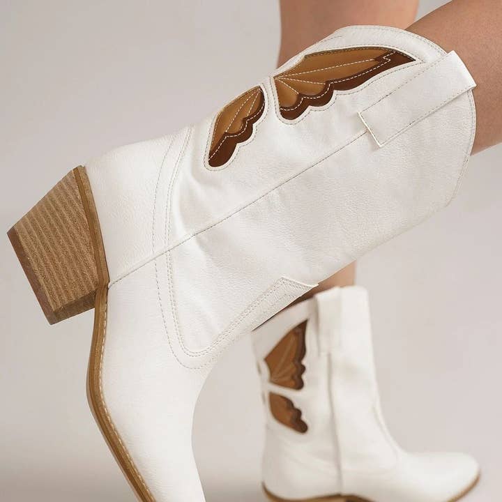 Beast Fashion SUNNY-49 Women Stacked Heel Butterfly Deco Western Cowboy Boots-12 Pairs Pack-48.45/Pair for wholesale by Mars Sky Shoes Wholesale