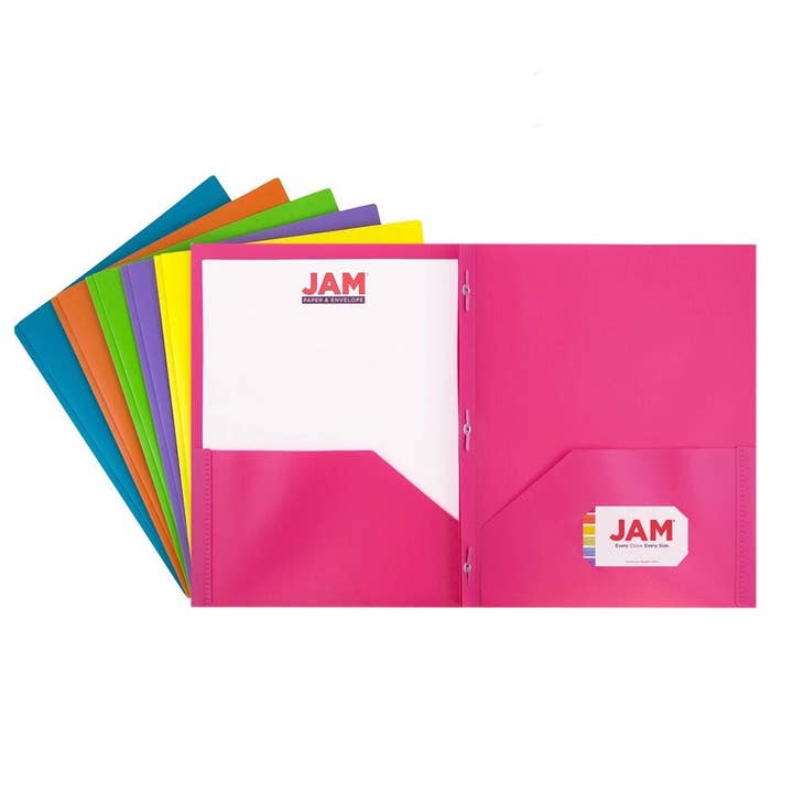 JAM PAPER - Wholesale Folders - Plastic POP Folders with Metal Prongs, 2 Pockets, 6-Pack