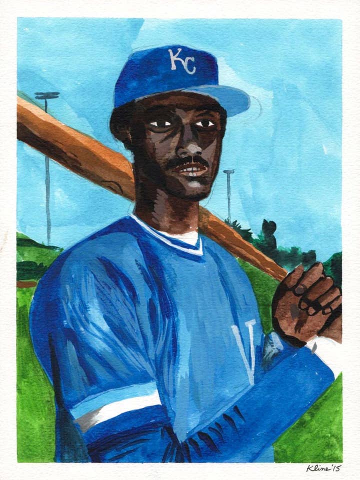 Jorge Orta. Royals de Kansas City. Aquarelle et gouache sur papier. 9" x 12" pour la vente par John Kline Artwork