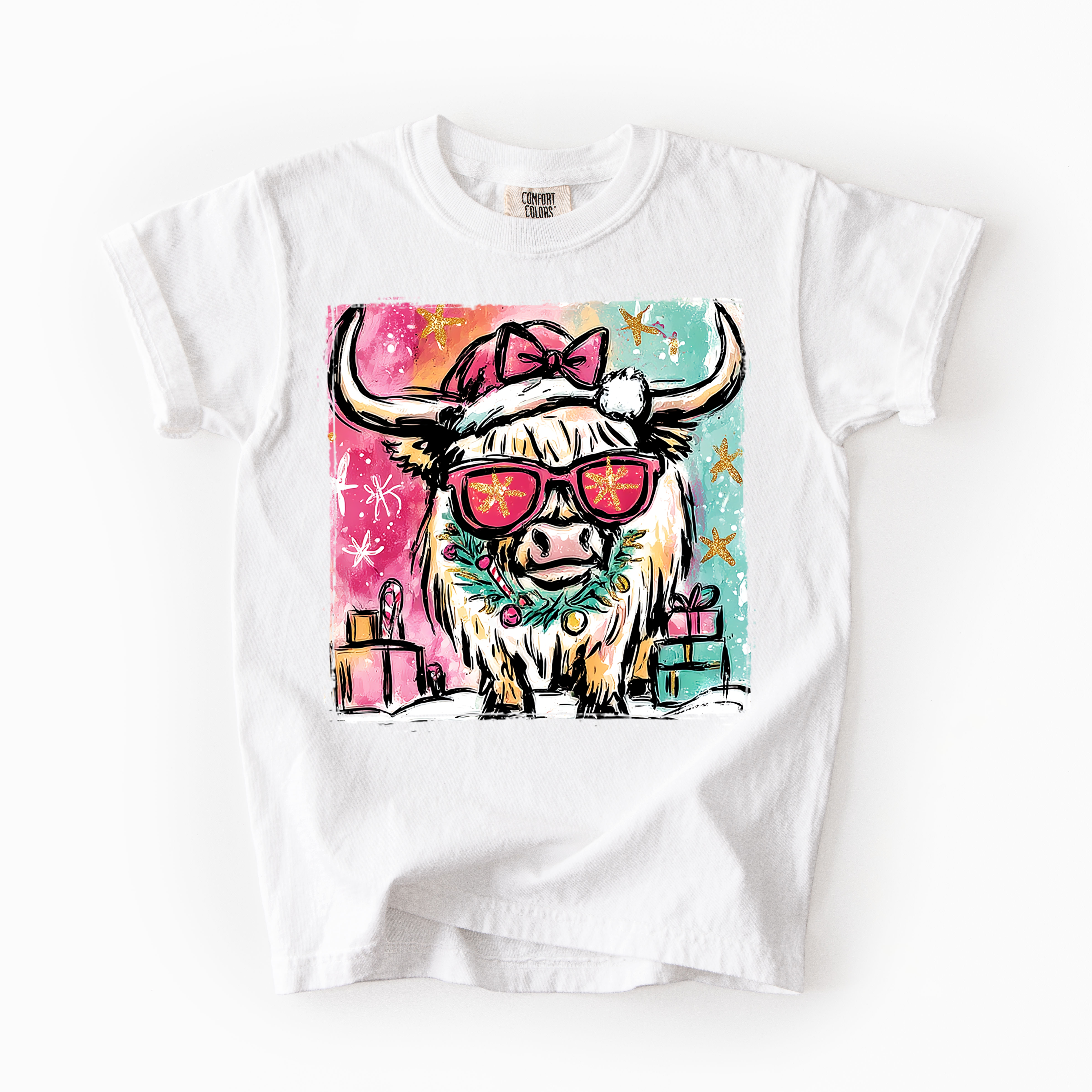 Madi Moosh - Wholesale T-Shirt (Graphic) - Women's - Western Highland Cow Christmas Unisex T-Shirt - Printed On Comfort Colors1